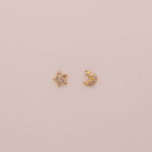 Load image into Gallery viewer, 14K Celestial Star and Moon Stud Earrings