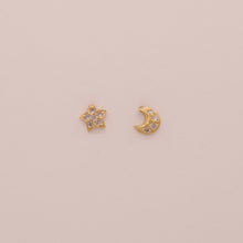 Load image into Gallery viewer, 14K Celestial Star and Moon Stud Earrings
